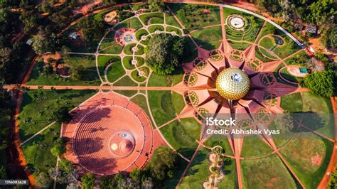 Arial View Of Auroville Stock Photo - Download Image Now - Pondicherry, Photography, Travel - iStock