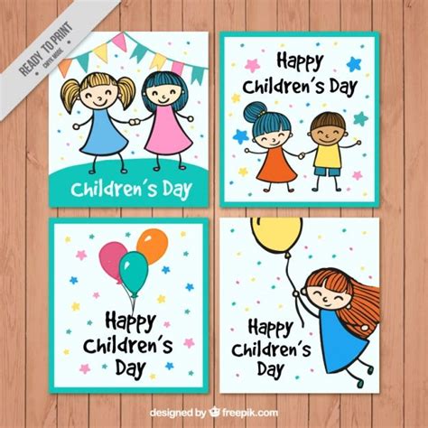 Free Vector | Funny pack of children's day drawings cards | Child day ...