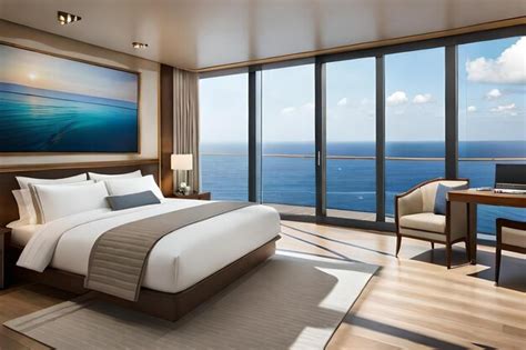 Premium Photo | A bedroom with a view of the ocean