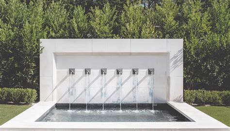 Limestone Fountain with Brass Scupper - Matthew Murrey Design