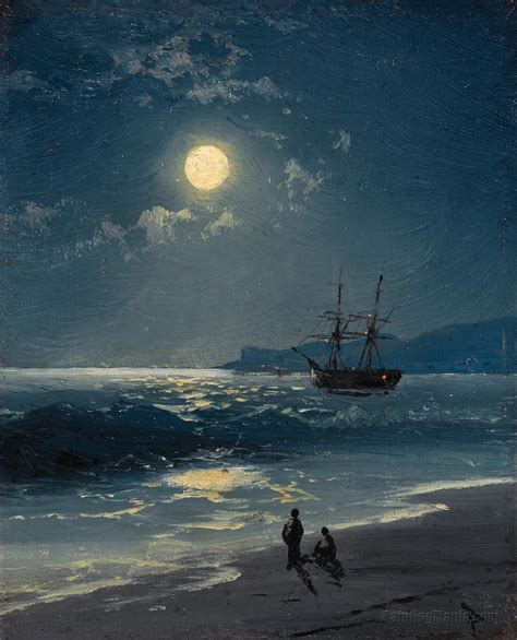 Sailing Ship on a Calm Sea by Moonlight - Ivan Aivazovsky Paintings