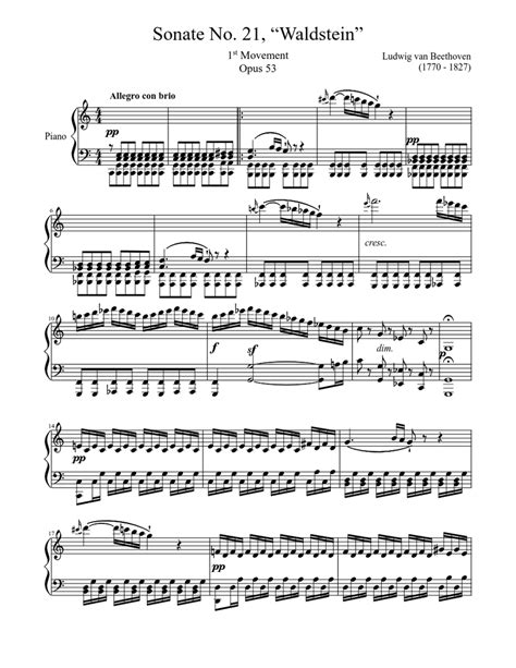 Sonate No. 21, “Waldstein” 1st Movement Sheet music for Piano (Solo ...