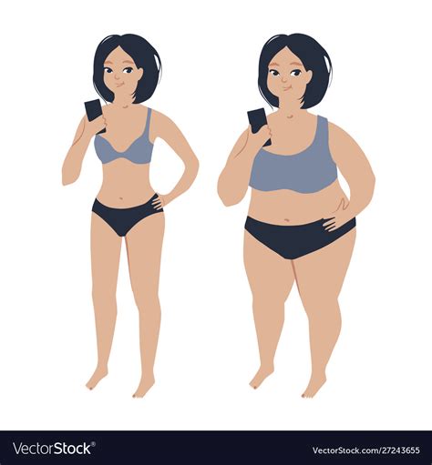 Woman before and after weight loss Royalty Free Vector Image