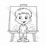Line Drawing Sketch Painting Black And White Boy On Easel For Kids Free  sketch template