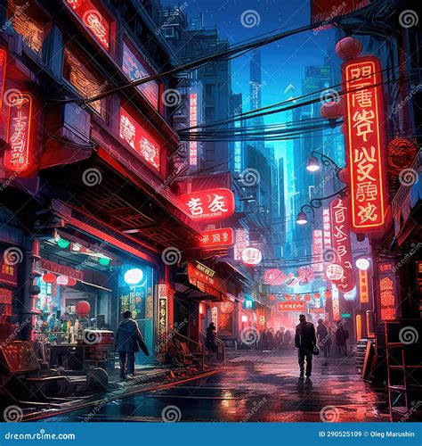 Lovely Anime Cyberpunk City Painting, Digital Painting, Night ...