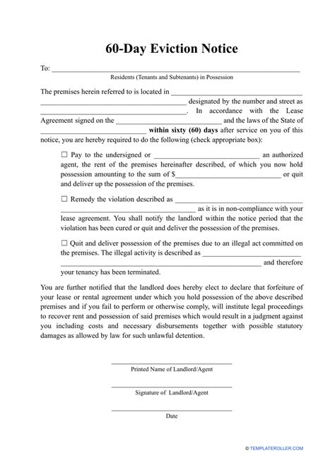 60-day Notice Template - Fill Out, Sign Online and Download PDF ...