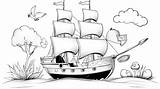 Coloring Book Page Of A pirate Ship Adventure On The high seas With  sketch template