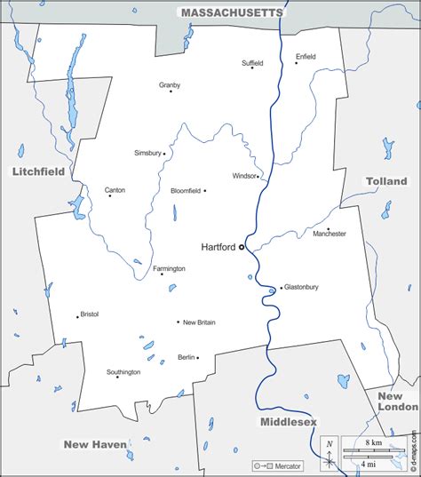 Hartford County free map, free blank map, free outline map, free base map boundaries ...