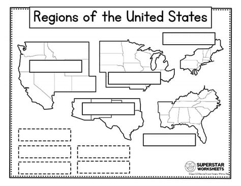 5 Regions Of The United States Printable Map