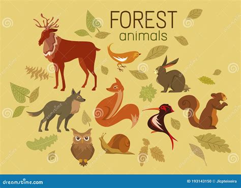 Cute Forest Animals and Autumn Leaves Collection Stock Illustration ...