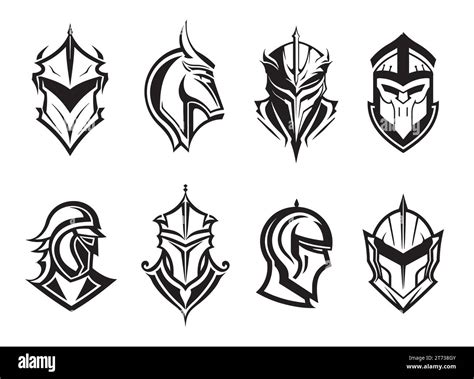 Warrior helmets black icons or logos set. Knight armor, vector illustration Stock Vector Image ...