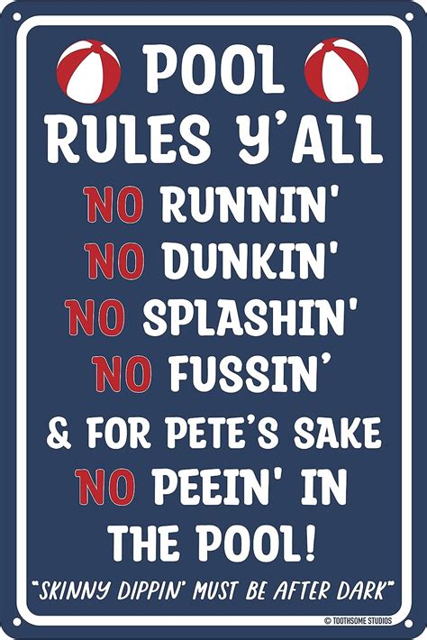 Amazon.com: Pool Rules Y'all 12" x 8" Funny Tin Pool Sign : Office Products