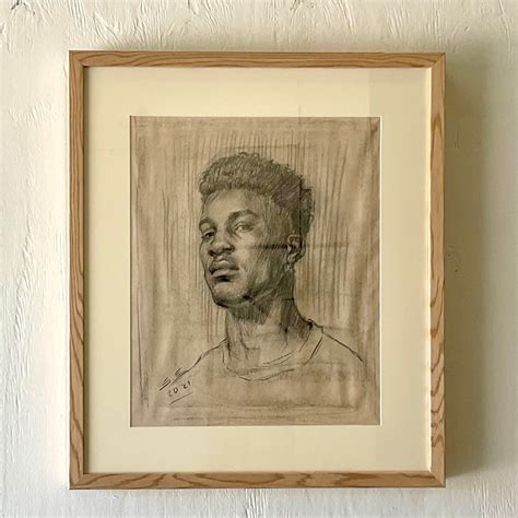 Vintage Portrait Original Pencil Drawing of a Young Man For Sale at 1stDibs
