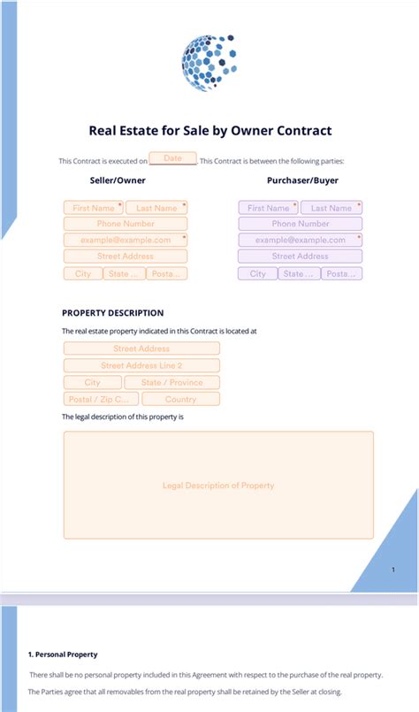 Real Estate for Sale by Owner Contract Template - Sign Templates | Jotform