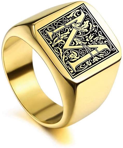 Viboos Custom Engraved Initial Monogram Signet Ring For Men Women Boys Mens Rings Stainless ...