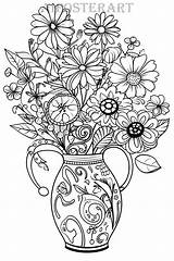 Flowers In A Vase Coloring Page For Adults And Kids  Printable sketch template