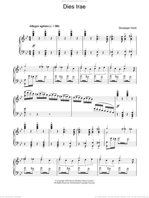 Verdi - Dies Irae From 'Requiem' sheet music for piano solo [PDF]