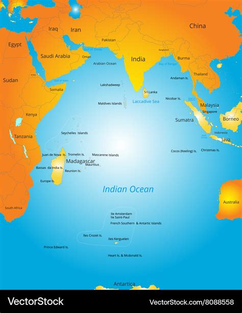 Map of indian ocean region Royalty Free Vector Image