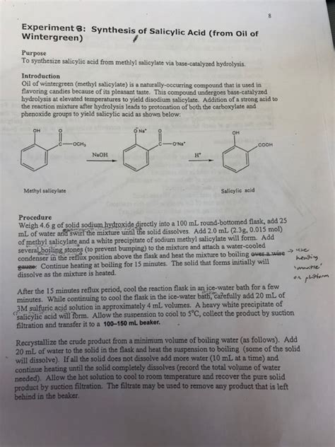 Solved Experiment 8: Synthesis of Salicylic Acid (from Oil | Chegg.com