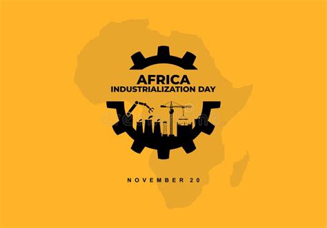 Africa Industrialization Day Background with Africa Map Industry Isolated on Yellow Background ...