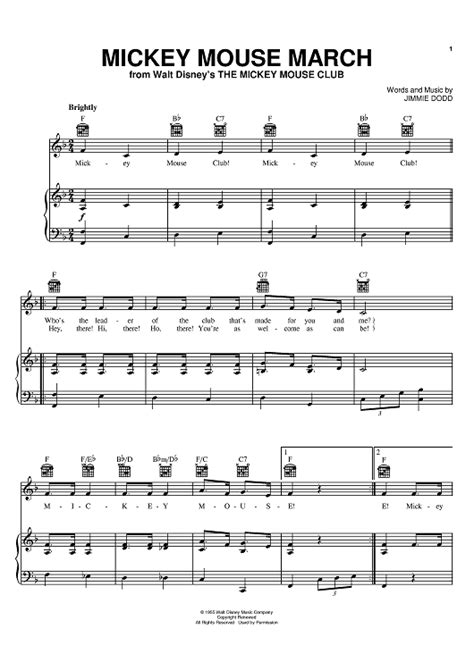 Mickey Mouse March" Sheet Music by Jimmie Dodd for Piano/Vocal/Chords ...