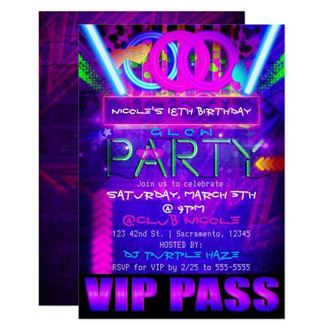 Glow Party Invitations Template