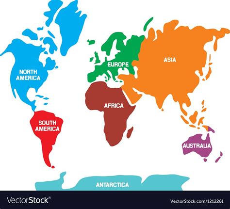 World map with continents Royalty Free Vector Image , #Ad, #continents, #map, #World, #Royalty # ...