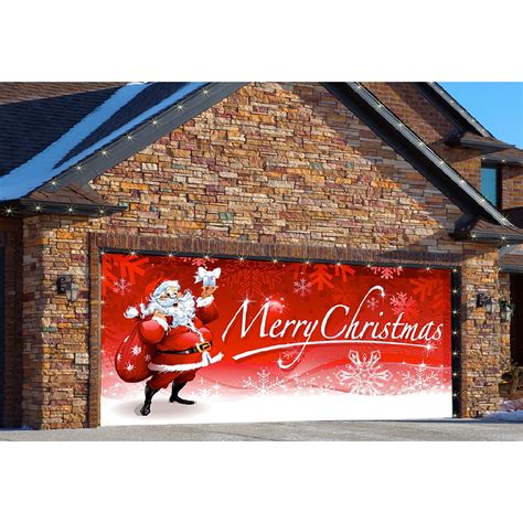 7' x 16' Red and White "Merry Christmas" Outdoor Double Car Garage Door Banner - Walmart.com ...