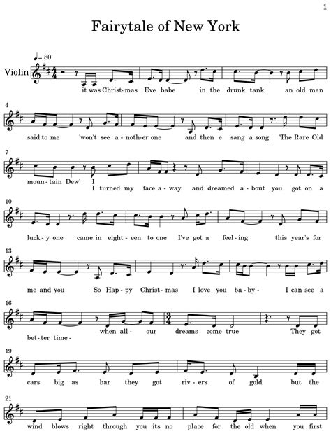 Fairytale of New York - Sheet music for Violin