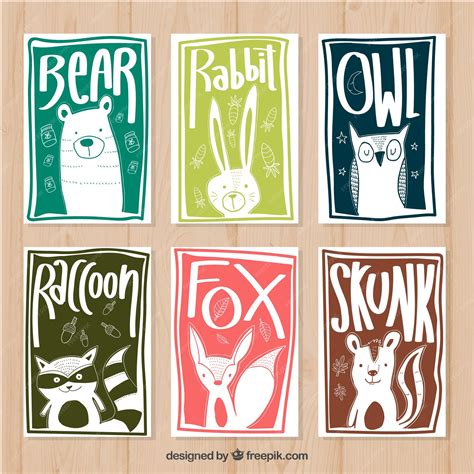 Free Vector | Hand drawn pack of animal cards with modern style