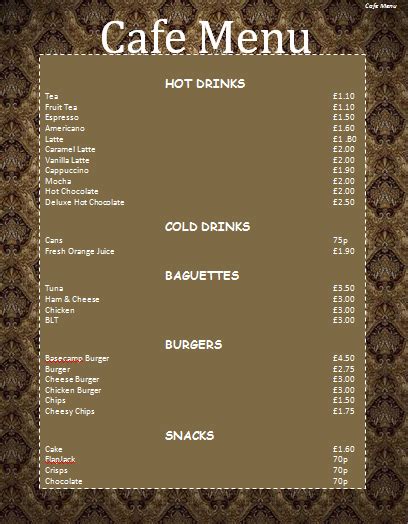 11 Free Café Menu Templates - My Word Templates