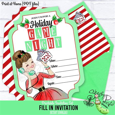 Holiday Game Night-fill in Invitation-holly-christmas-invite-retro-xmas-family Game Night ...