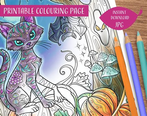 Cat Coloring Page Pumpkin Coloring Halloween Coloring Page - Etsy