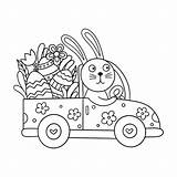 Easter coloring Vector illustration With A Bunny Who Rides In Car  sketch template