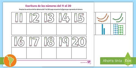 Ficha de actividad: Escribir los números desde 11 hasta 20- Guía de trabajo