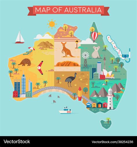 Map australia colorful landmarks Royalty Free Vector Image