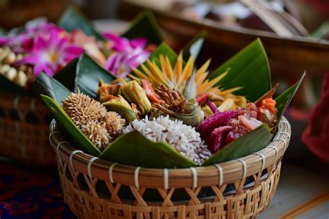 Premium Photo | Canang sari and flowers for Nyepi celebration