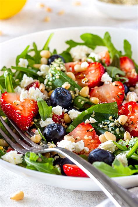 Mixed Green Salad with Fresh Berries and Feta Cheese