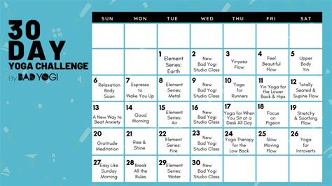 BYS 30 Day Yoga Challenge Calendar – Bad Yogi