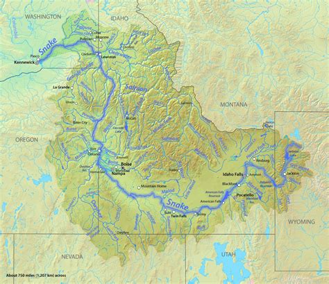 Map of the Snake River in the Pacific Northwest, USA. | world ...