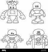 Cute Robots Kids Coloring Cartoon Characters Stock Vector Image & Art  sketch template
