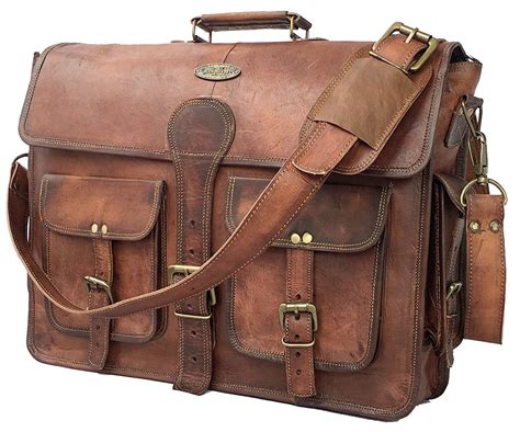 DHK 18 Inch Vintage Handmade Leather Messenger Bag for Laptop Briefcase ...