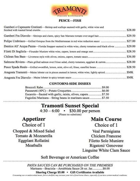 Menu for Tramonti (119 E Atlantic Ave Delray Beach FL, 33447)