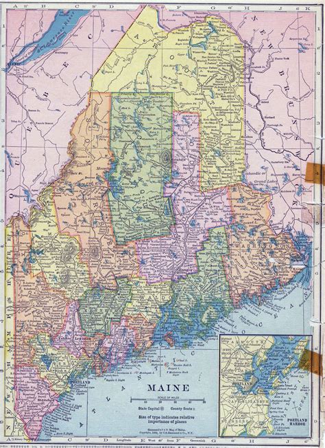 Large detailed old administrative map of Maine state with roads and cities - 1910 | Maine state ...