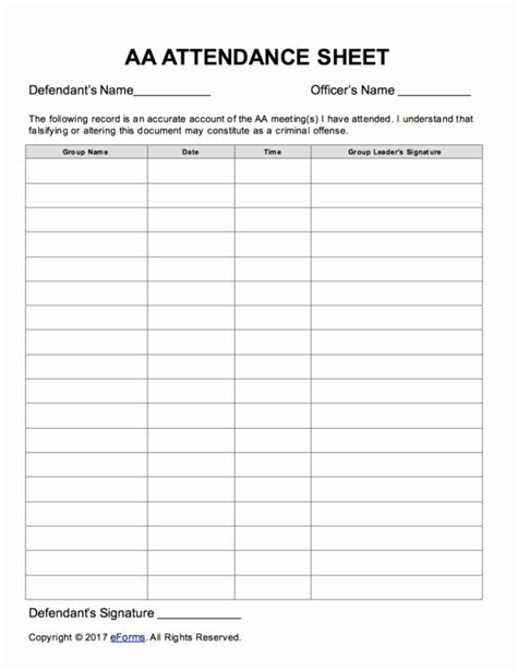 30 12 Step Meeting attendance Sheet | Example Document Template