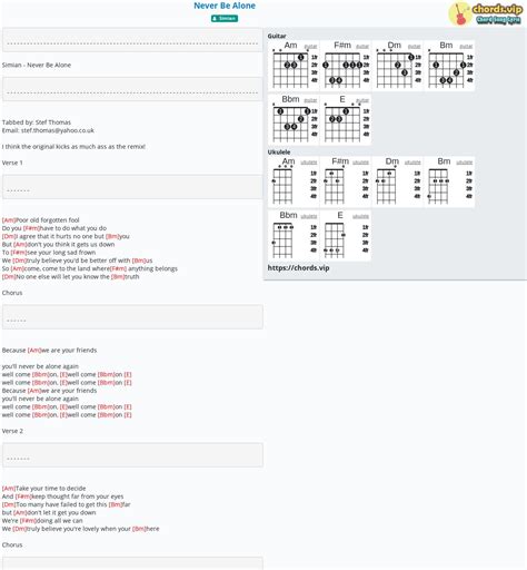 Chord: Never Be Alone - tab, song lyric, sheet, guitar, ukulele ...