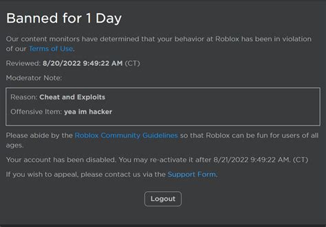 Roblox Banned for saying "yea im hacker". Roblox moderators can't even ...