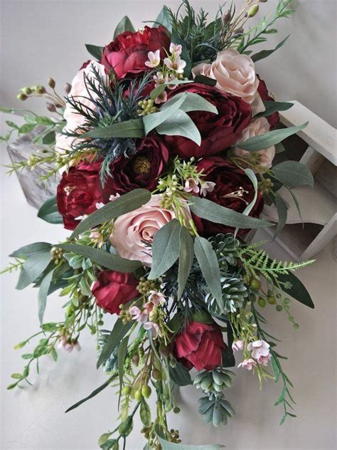 Rustic wedding bouquet burgundy flowers maroon peonies dusty | Etsy | Rustic wedding bouquet ...