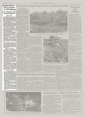 PARDON DENIED FOR LEO FRANK IN 1913 SLAYING - The New York Times