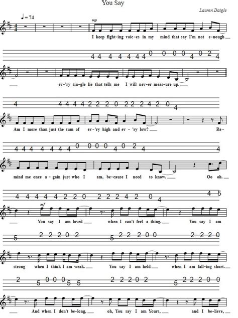 You Say Lauren Daigle Sheet Music And Mandolin Tab - Tenor Banjo Tabs